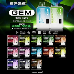 SP2S GEM 9000口拋棄式電子煙 | SP2 思博瑞9000一次性電子煙推薦 | 智能顯示屏 | 12ml大容量煙油