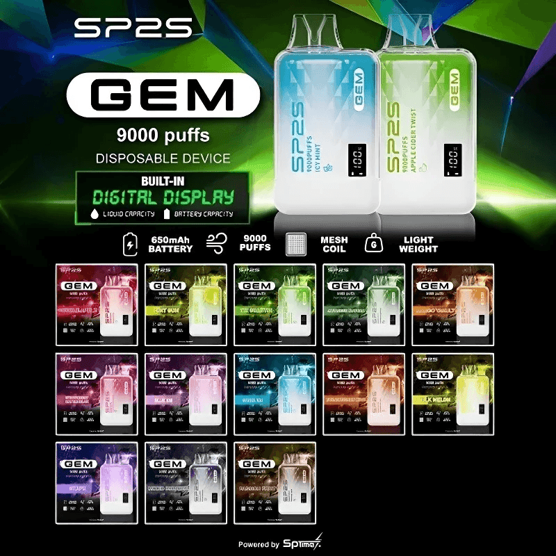SP2S GEM 9000口拋棄式電子煙 | SP2 思博瑞9000一次性電子煙推薦 | 智能顯示屏 | 12ml大容量煙油